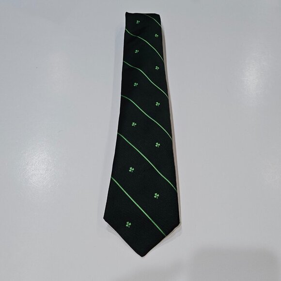 VTG CTC St. Patrick’s Day Shamrock Neck Tie Green Stripe Clover Made in Ireland - Picture 2 of 6